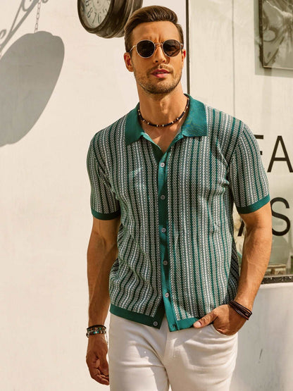 Men's Striped Polo Shirt Short-Sleeve Collared Regular Fit Casual Smart-Casual Everyday Golf Sport Dorian