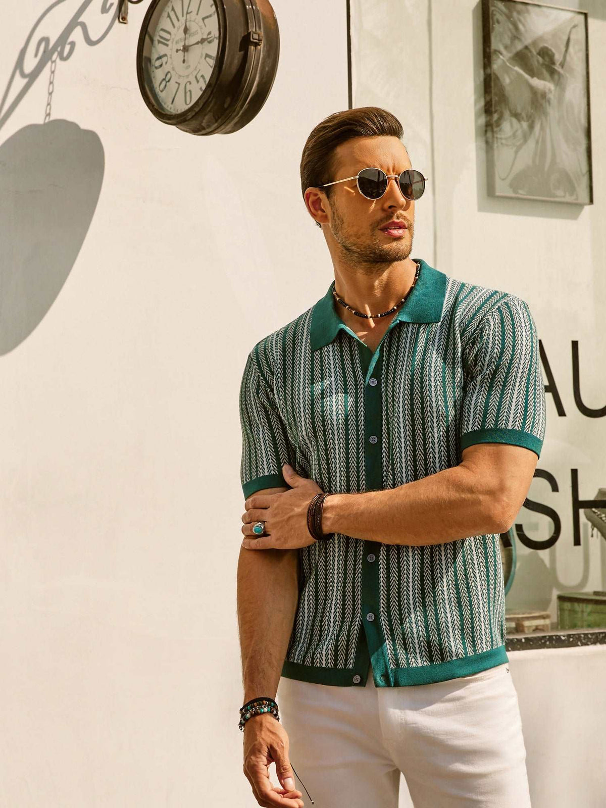 Men's Striped Polo Shirt Short-Sleeve Collared Regular Fit Casual Smart-Casual Everyday Golf Sport Dorian