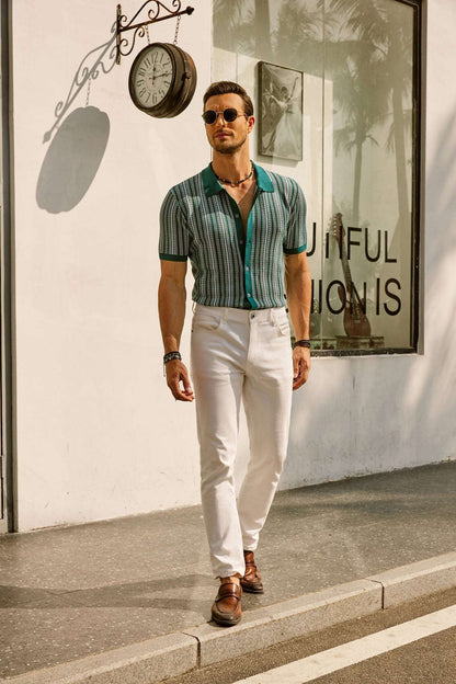 Men's Striped Polo Shirt Short-Sleeve Collared Regular Fit Casual Smart-Casual Everyday Golf Sport Dorian