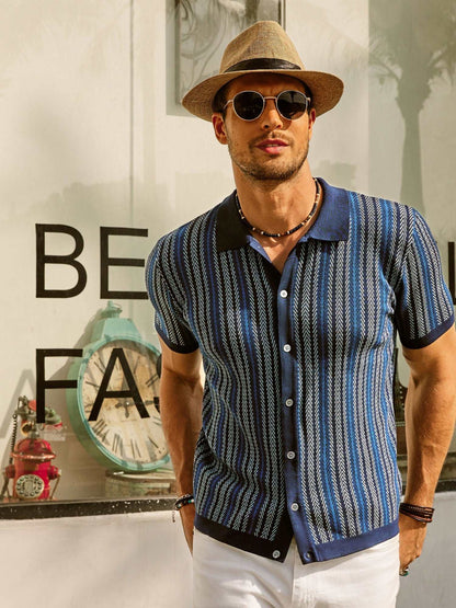 Men's Striped Polo Shirt Short-Sleeve Collared Regular Fit Casual Smart-Casual Everyday Golf Sport Dorian