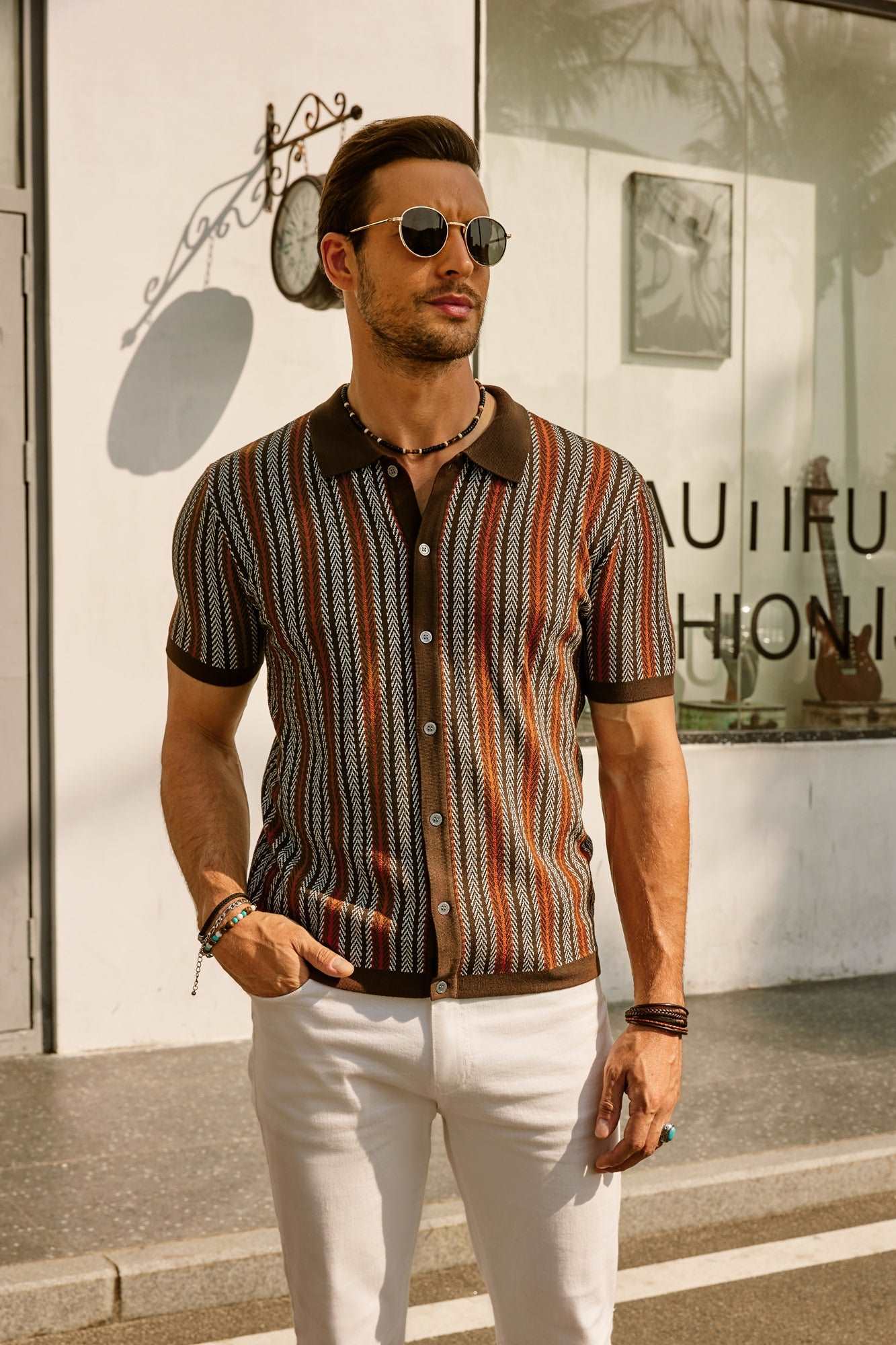 Men's Striped Polo Shirt Short-Sleeve Collared Regular Fit Casual Smart-Casual Everyday Golf Sport Dorian