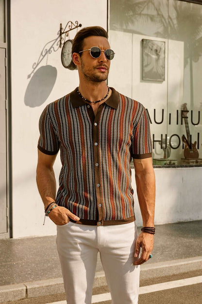 Men's Striped Polo Shirt Short-Sleeve Collared Regular Fit Casual Smart-Casual Everyday Golf Sport Dorian