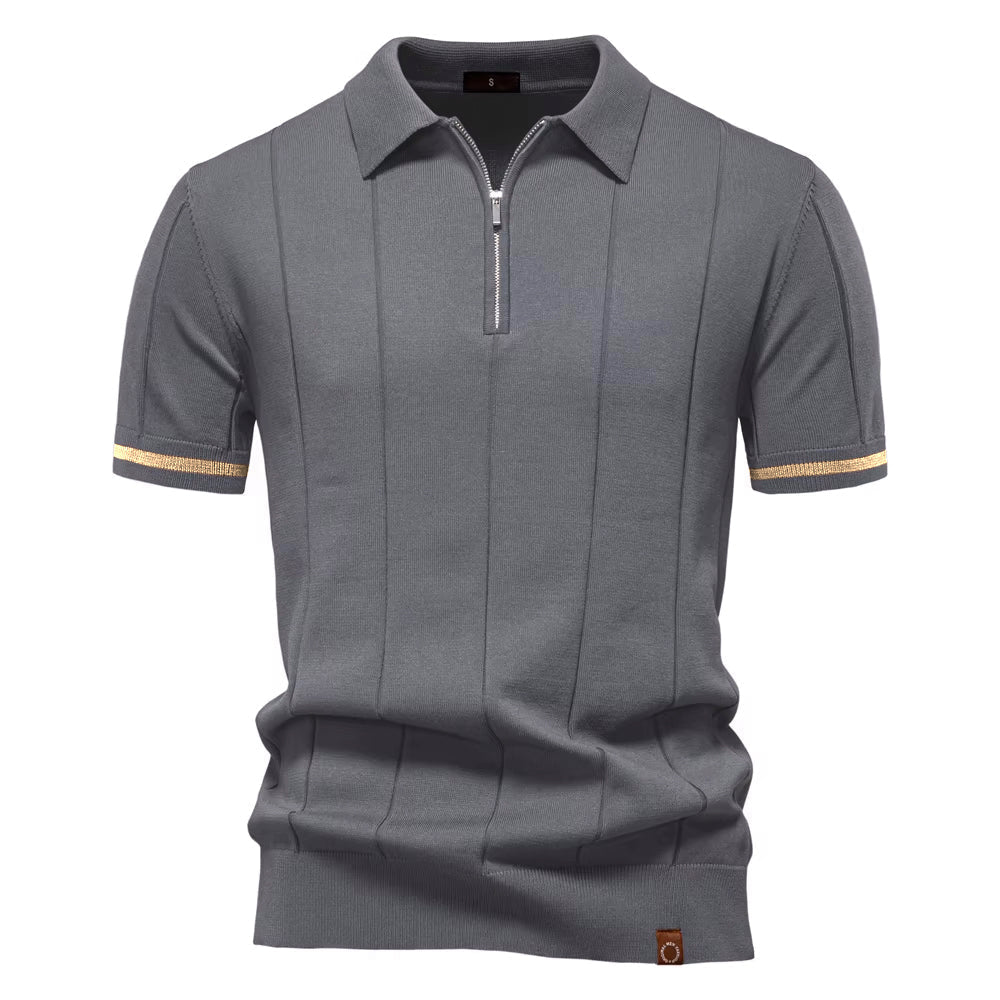 Men's Quarter-Zip Polo Shirt Short-Sleeve Collared Ribbed Casual Smart-Casual Everyday Golf Sport Regular Fit Weller
