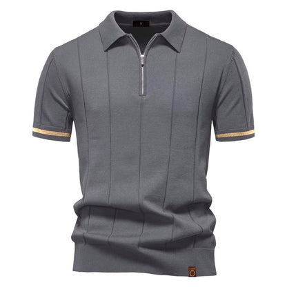 Men's Quarter-Zip Polo Shirt Short-Sleeve Collared Ribbed Casual Smart-Casual Everyday Golf Sport Regular Fit Weller