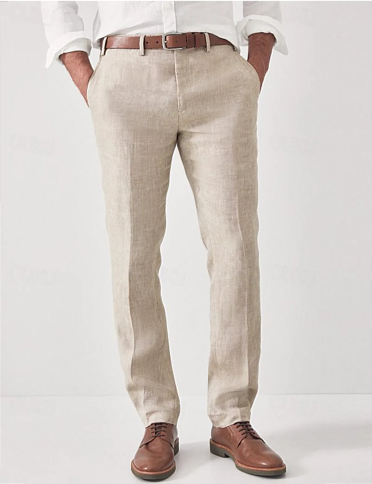 Men's Casual Trousers Regular Fit Flat-Front Tapered Smart-Casual Office Everyday Tailored Versatile Rockwell