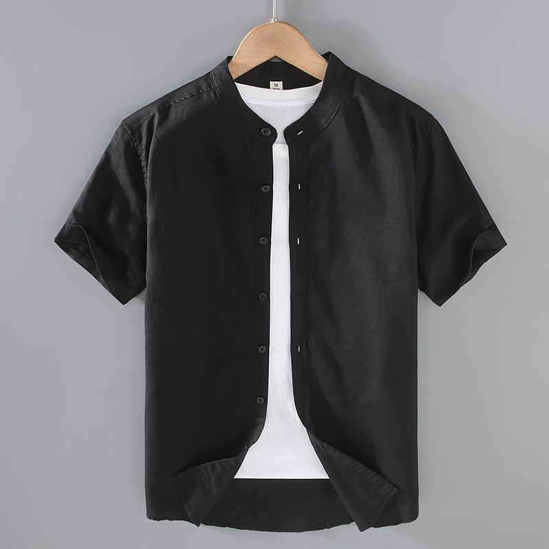 Men's Short-Sleeve Shirt Stand-Up Collar Button-Up Casual Holiday Beach Smart-Casual Everyday Relaxed Fit Callan