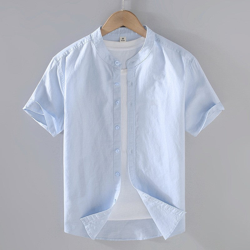 Men's Short-Sleeve Shirt Stand-Up Collar Button-Up Casual Holiday Beach Smart-Casual Everyday Relaxed Fit Callan