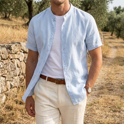 Men's Short-Sleeve Shirt Stand-Up Collar Button-Up Casual Holiday Beach Smart-Casual Everyday Relaxed Fit Callan