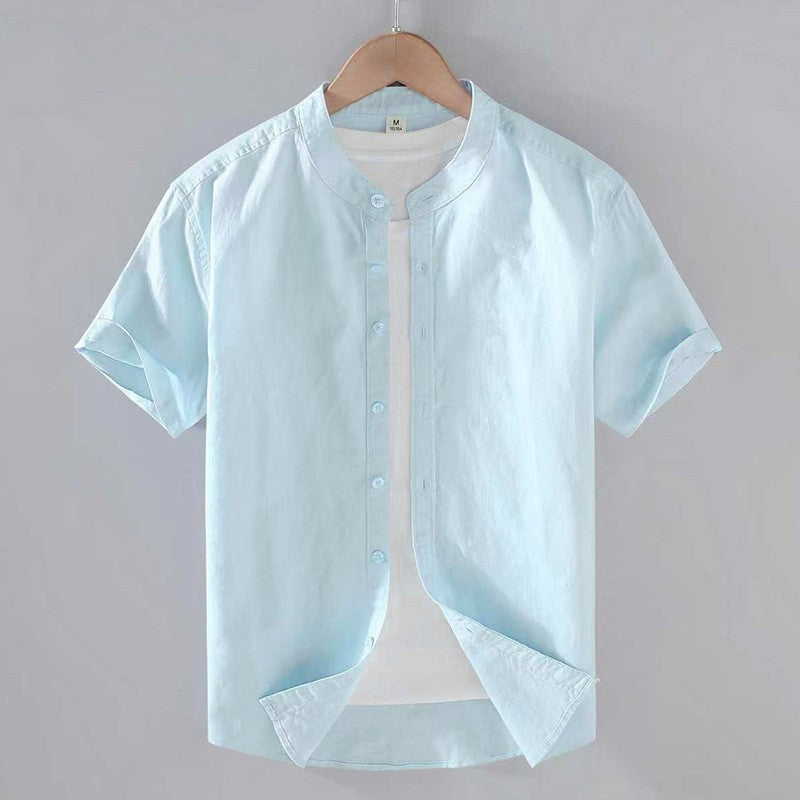 Men's Short-Sleeve Shirt Stand-Up Collar Button-Up Casual Holiday Beach Smart-Casual Everyday Relaxed Fit Callan