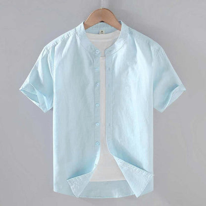 Men's Short-Sleeve Shirt Stand-Up Collar Button-Up Casual Holiday Beach Smart-Casual Everyday Relaxed Fit Callan