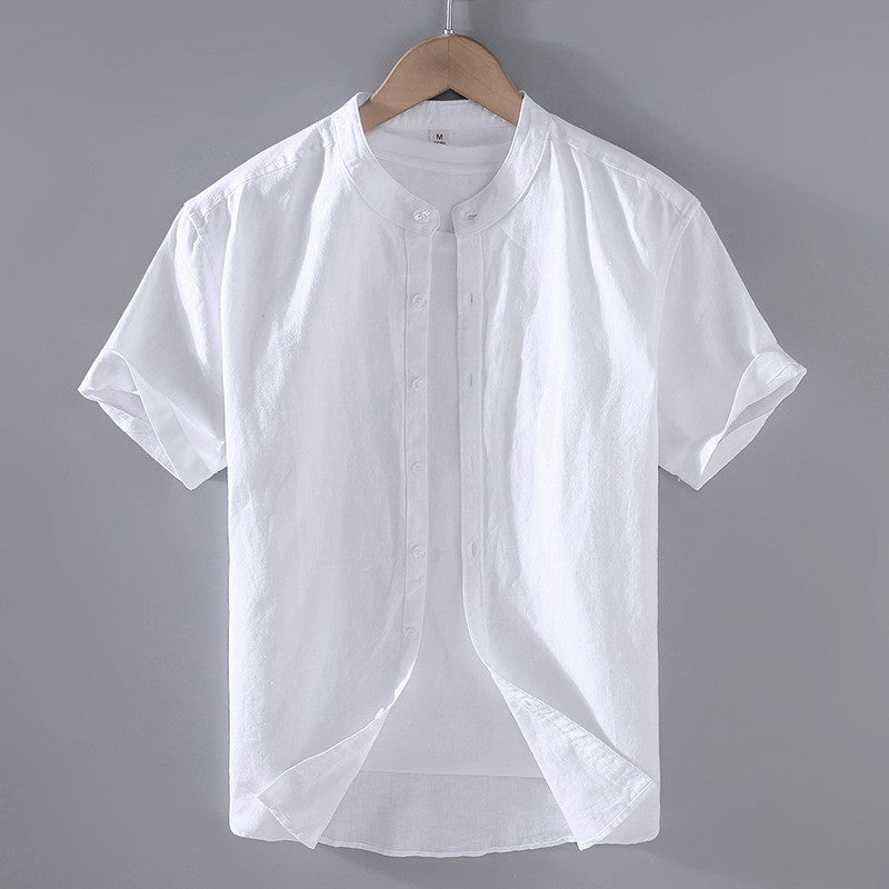 Men's Short-Sleeve Shirt Stand-Up Collar Button-Up Casual Holiday Beach Smart-Casual Everyday Relaxed Fit Callan