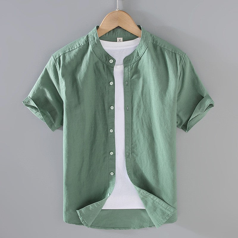 Men's Short-Sleeve Shirt Stand-Up Collar Button-Up Casual Holiday Beach Smart-Casual Everyday Relaxed Fit Callan