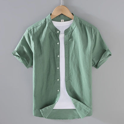 Men's Short-Sleeve Shirt Stand-Up Collar Button-Up Casual Holiday Beach Smart-Casual Everyday Relaxed Fit Callan