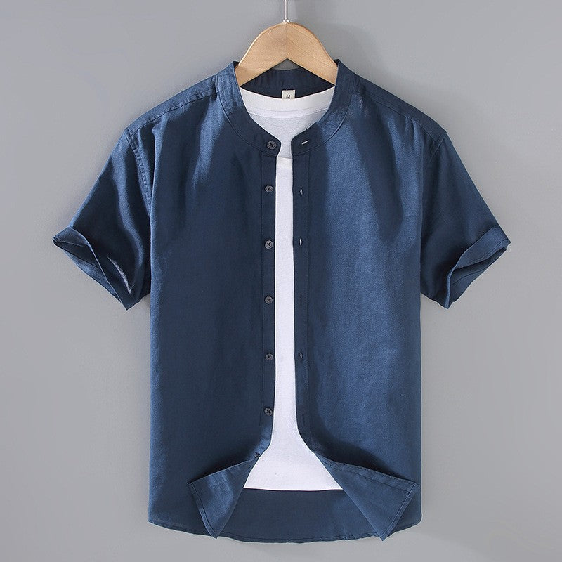 Men's Short-Sleeve Shirt Stand-Up Collar Button-Up Casual Holiday Beach Smart-Casual Everyday Relaxed Fit Callan
