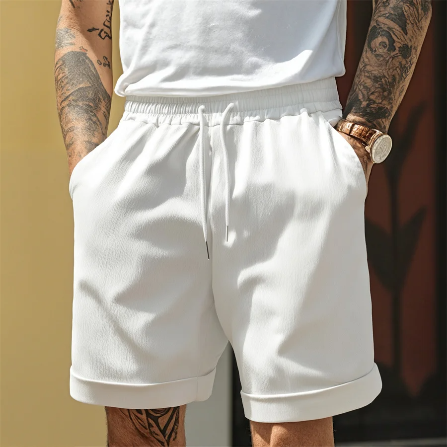Men's Drawstring Shorts Cuffed Hem Elastic Waist Relaxed Fit Casual Everyday Beach Holiday Loungewear Comfort Denton