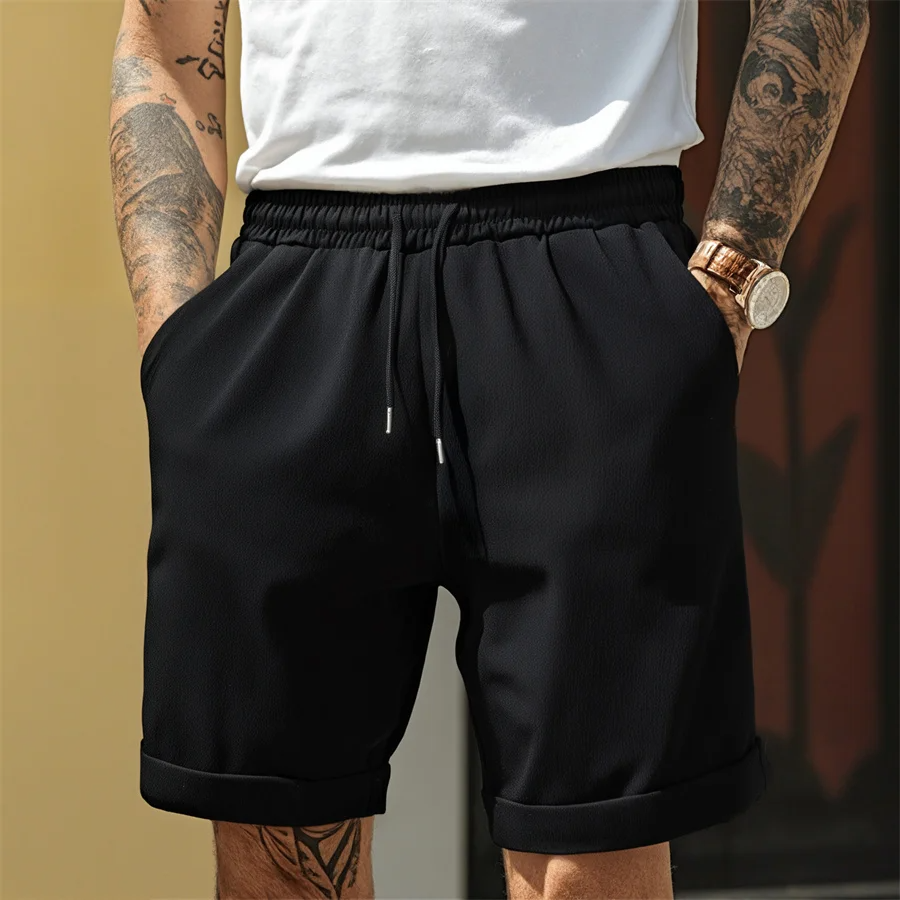 Men's Drawstring Shorts Cuffed Hem Elastic Waist Relaxed Fit Casual Everyday Beach Holiday Loungewear Comfort Denton