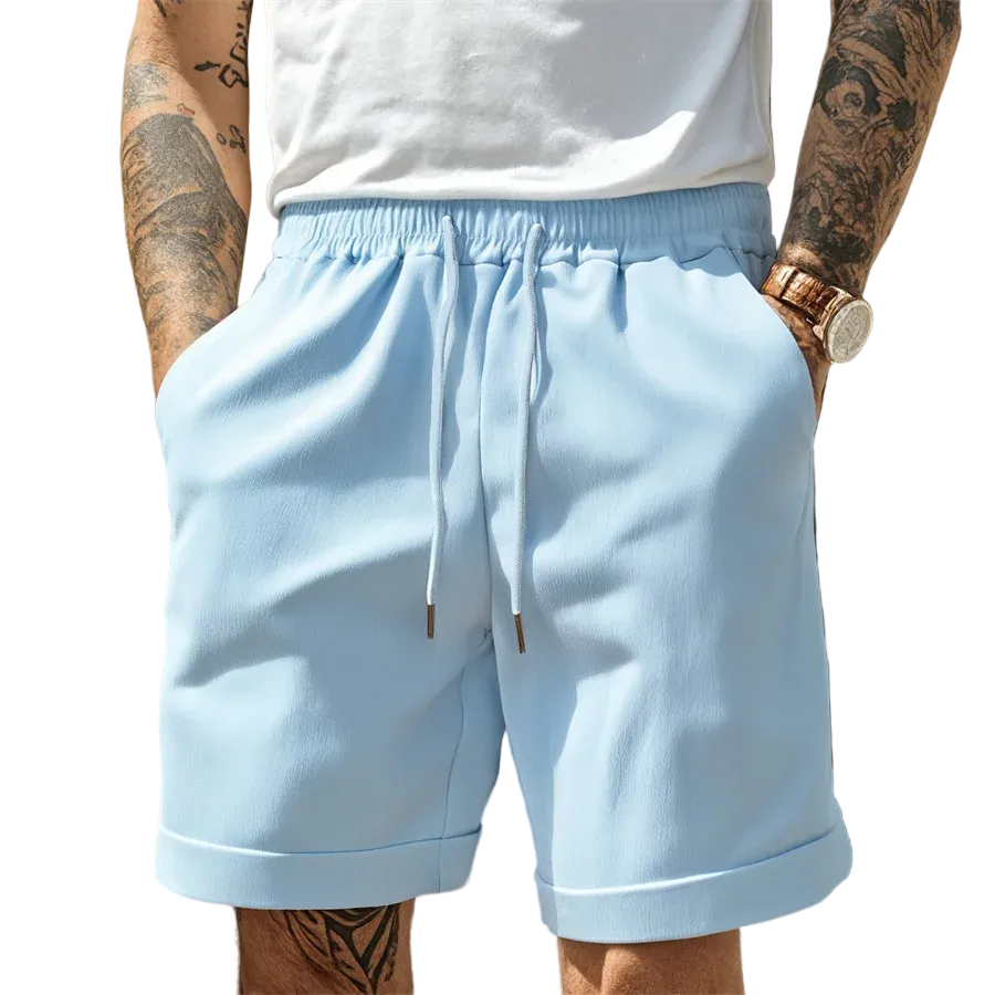 Men's Drawstring Shorts Cuffed Hem Elastic Waist Relaxed Fit Casual Everyday Beach Holiday Loungewear Comfort Denton