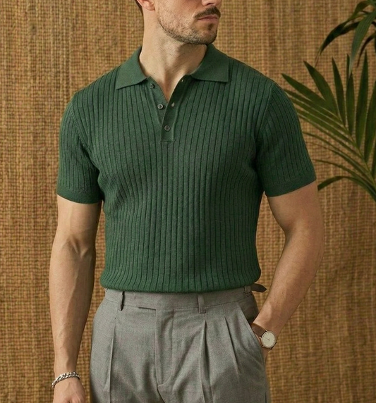 Men's Ribbed Polo Shirt Short-Sleeve Collared Textured Casual Smart-Casual Everyday Golf Sport Slim Fit Errol