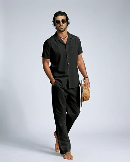 Men's Casual Shirt and Trousers Set Relaxed Fit Short Sleeve Everyday Summer