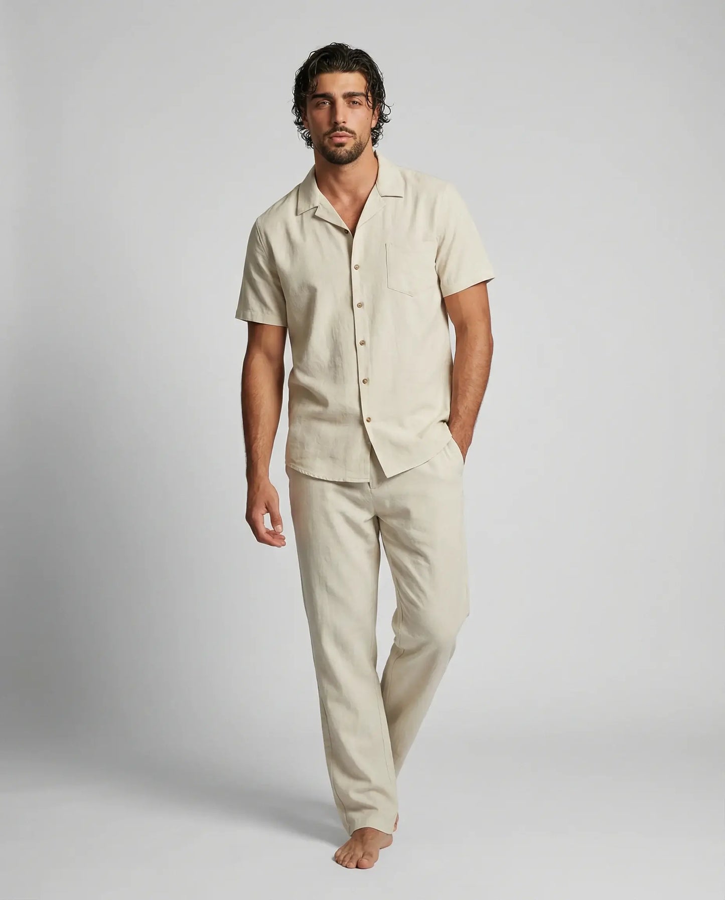 Men's Casual Shirt and Trousers Set Relaxed Fit Short Sleeve Everyday Summer