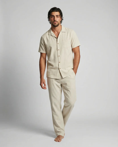 Men's Casual Shirt and Trousers Set Relaxed Fit Short Sleeve Everyday Summer