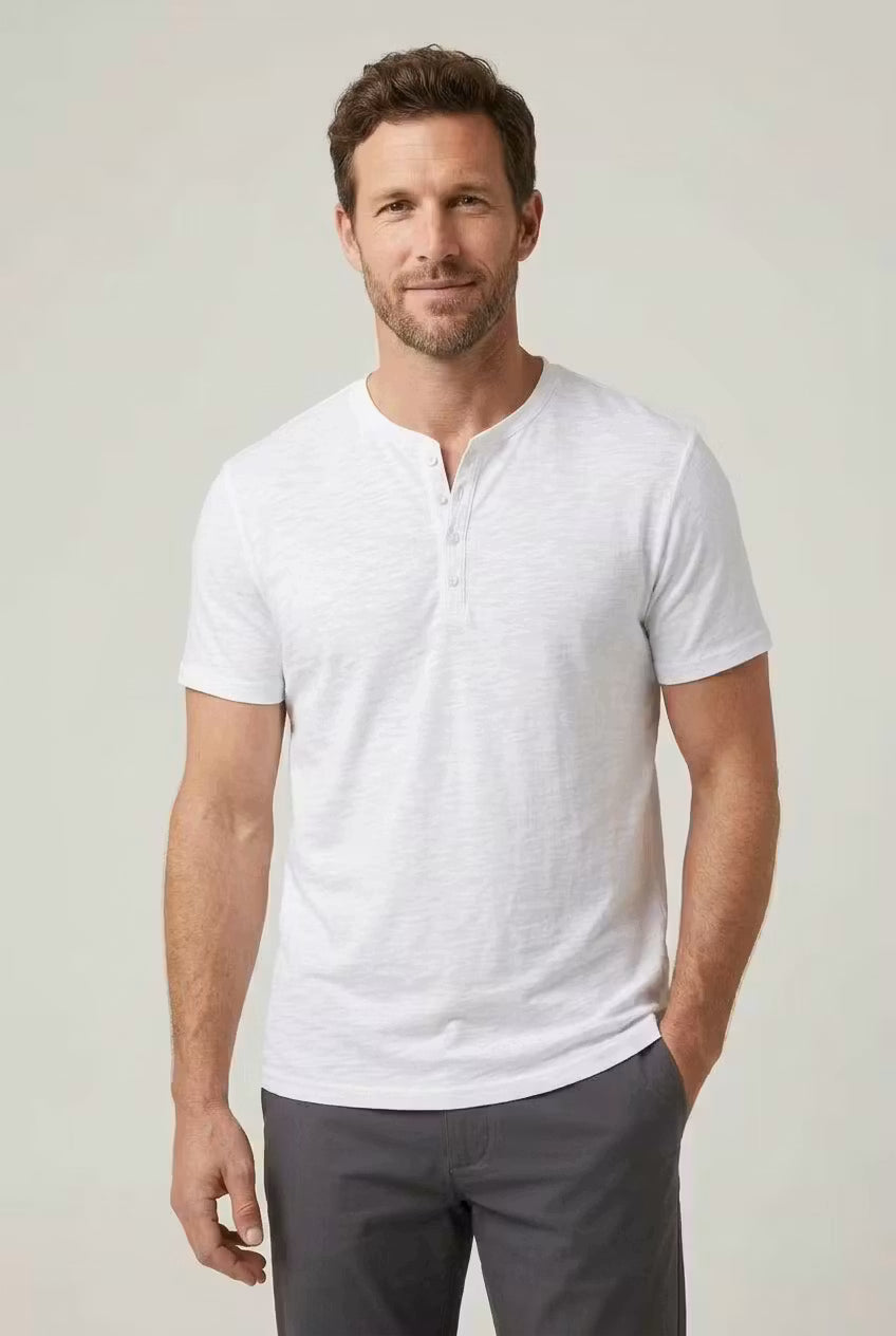 Men's Henley Shirt Short-Sleeve Button Placket Slim Fit Casual Smart-Casual Everyday Layering Relaxed Versatile Marden