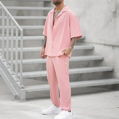 Men's Summer Set Two-Piece Matching Shirt & Shorts Relaxed Fit Casual Everyday Holiday Beach Outfit Co-Ord