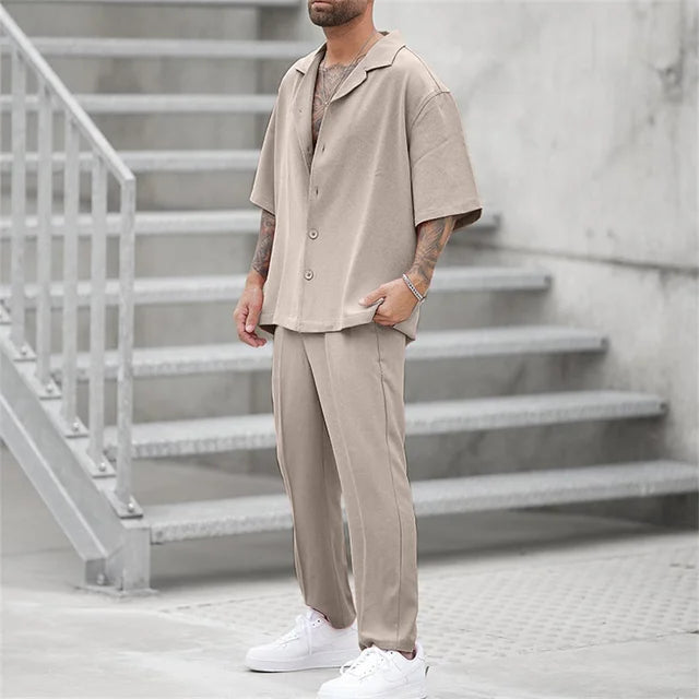 Men's Summer Set Two-Piece Matching Shirt & Shorts Relaxed Fit Casual Everyday Holiday Beach Outfit Co-Ord