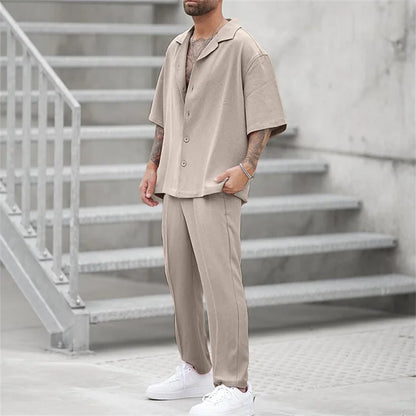Men's Summer Set Two-Piece Matching Shirt & Shorts Relaxed Fit Casual Everyday Holiday Beach Outfit Co-Ord
