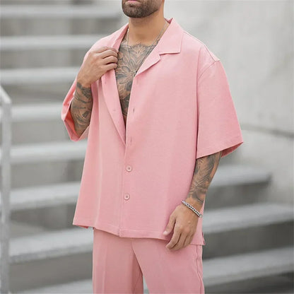 Men's Summer Set Two-Piece Matching Shirt & Shorts Relaxed Fit Casual Everyday Holiday Beach Outfit Co-Ord