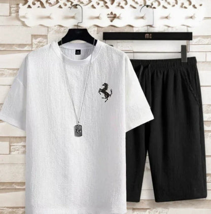 Men's T-Shirt & Shorts Set Two-Piece Co-Ord Matching Crew Neck Casual Everyday Loungewear Outfit Marco