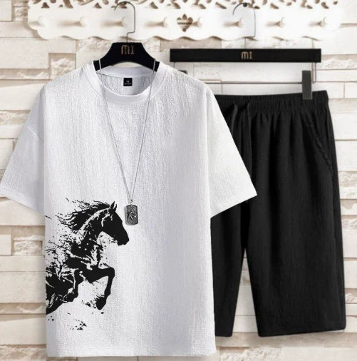 Men's T-Shirt & Shorts Set Two-Piece Co-Ord Matching Crew Neck Casual Everyday Loungewear Outfit Marco