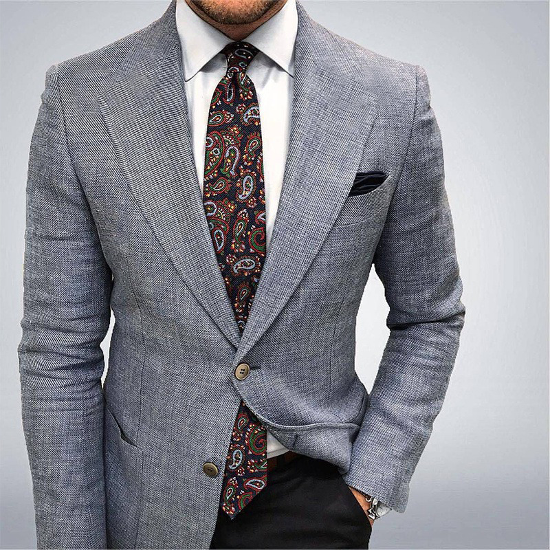 Men's Tailored Blazer Jacket Textured Fit Long Sleeve Notched Lapel Smart-Casual
