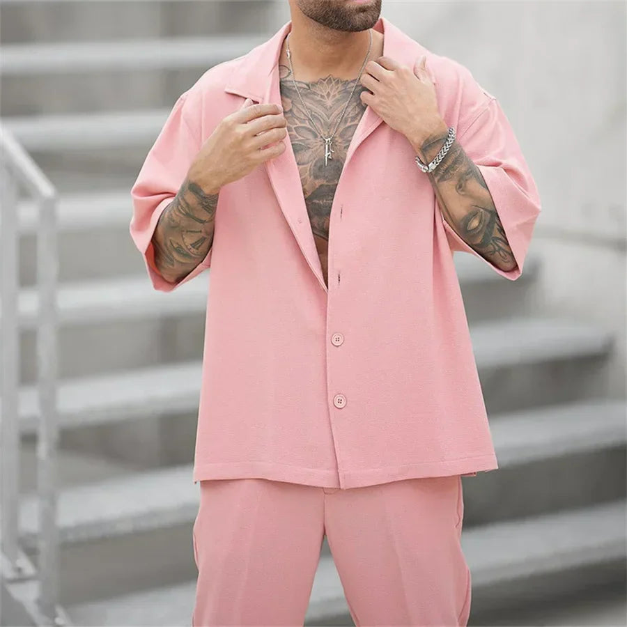 Men's Summer Set Two-Piece Matching Shirt & Shorts Relaxed Fit Casual Everyday Holiday Beach Outfit Co-Ord