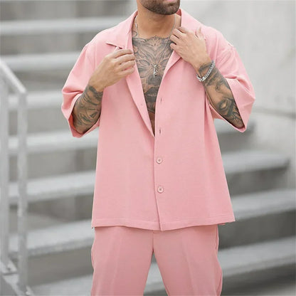 Men's Summer Set Two-Piece Matching Shirt & Shorts Relaxed Fit Casual Everyday Holiday Beach Outfit Co-Ord