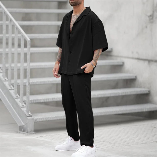 Men's Summer Set Two-Piece Matching Shirt & Shorts Relaxed Fit Casual Everyday Holiday Beach Outfit Co-Ord