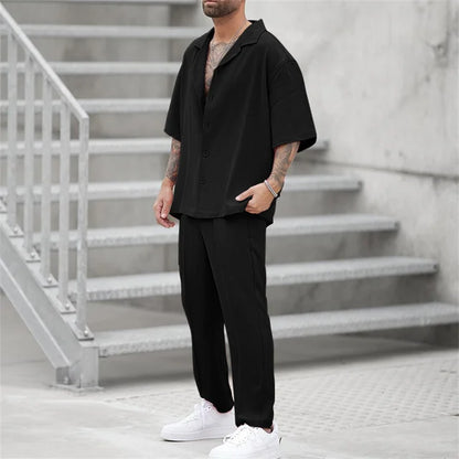 Men's Summer Set Two-Piece Matching Shirt & Shorts Relaxed Fit Casual Everyday Holiday Beach Outfit Co-Ord