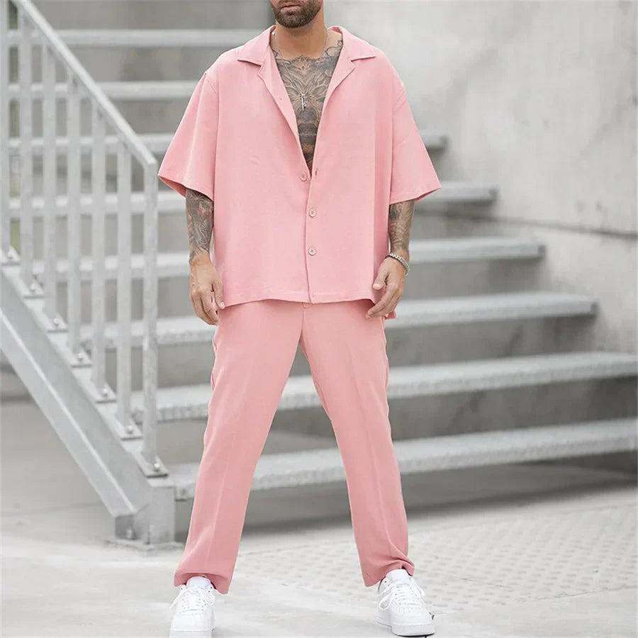 Men's Summer Set Two-Piece Matching Shirt & Shorts Relaxed Fit Casual Everyday Holiday Beach Outfit Co-Ord