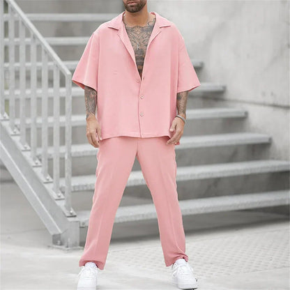 Men's Summer Set Two-Piece Matching Shirt & Shorts Relaxed Fit Casual Everyday Holiday Beach Outfit Co-Ord
