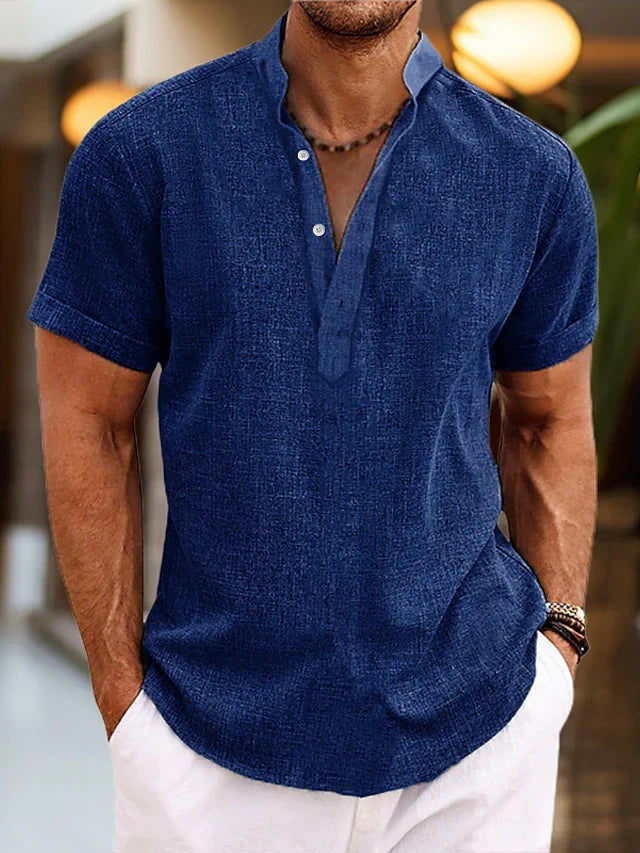 Men's Henley Shirt Short-Sleeve Button Placket Slim Fit Casual Smart-Casual Everyday Holiday Layering Relaxed Redford