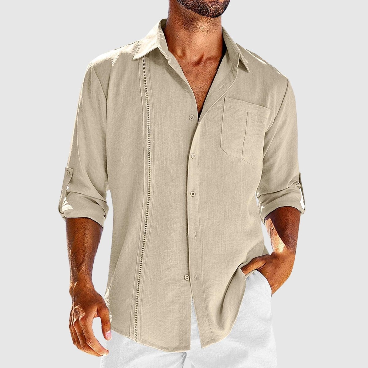 Men's Linen Shirt Long-Sleeve Button-Up Collared Breathable Summer Holiday Beach Casual Relaxed Zane