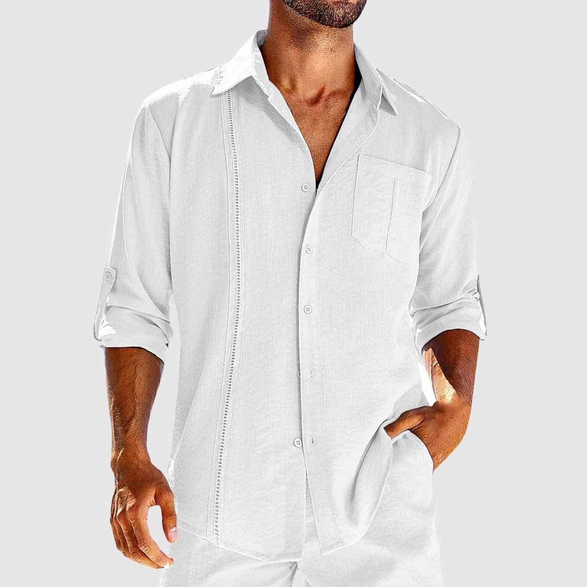 Men's Linen Shirt Long-Sleeve Button-Up Collared Breathable Summer Holiday Beach Casual Relaxed Zane