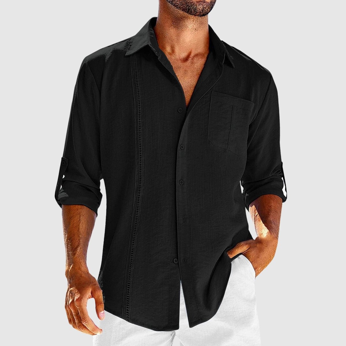 Men's Linen Shirt Long-Sleeve Button-Up Collared Breathable Summer Holiday Beach Casual Relaxed Zane