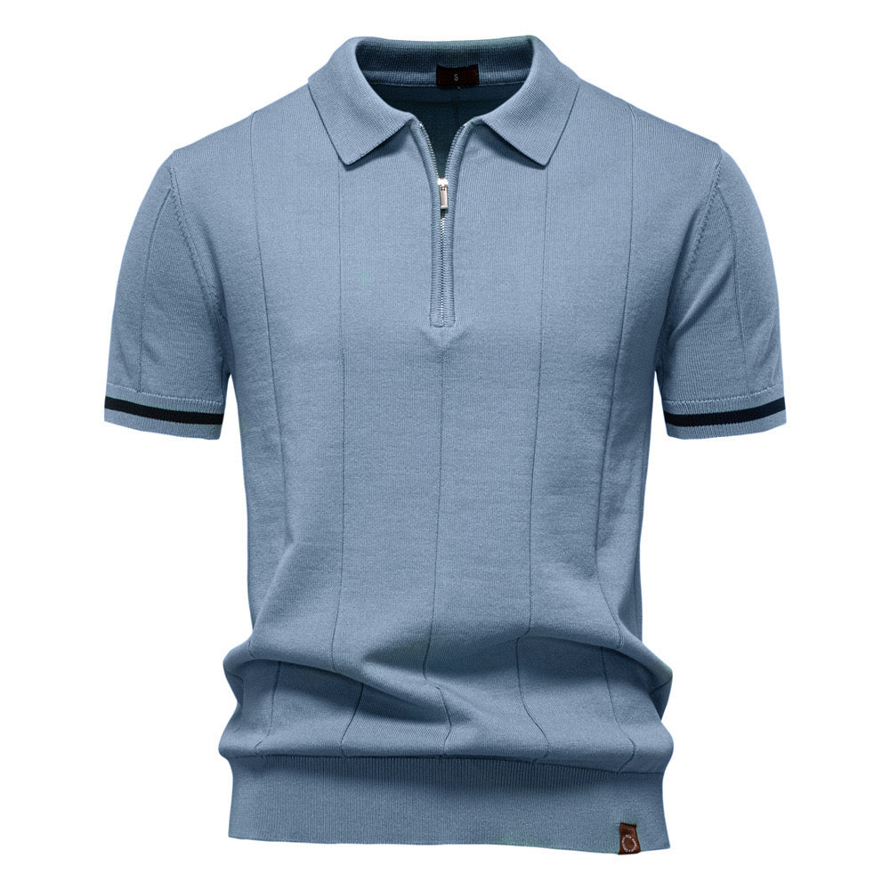 Men's Quarter-Zip Polo Shirt Short-Sleeve Collared Ribbed Casual Smart-Casual Everyday Golf Sport Regular Fit Weller