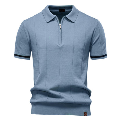 Men's Quarter-Zip Polo Shirt Short-Sleeve Collared Ribbed Casual Smart-Casual Everyday Golf Sport Regular Fit Weller