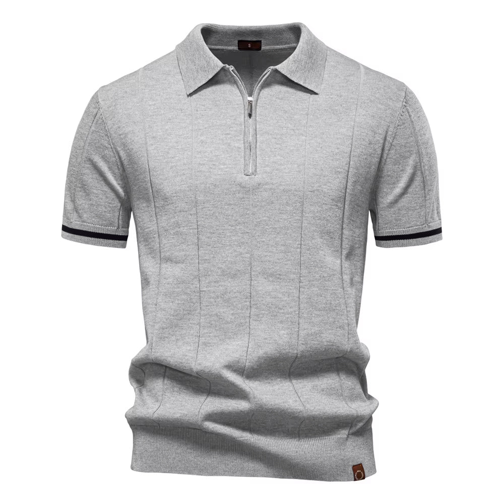 Men's Quarter-Zip Polo Shirt Short-Sleeve Collared Ribbed Casual Smart-Casual Everyday Golf Sport Regular Fit Weller