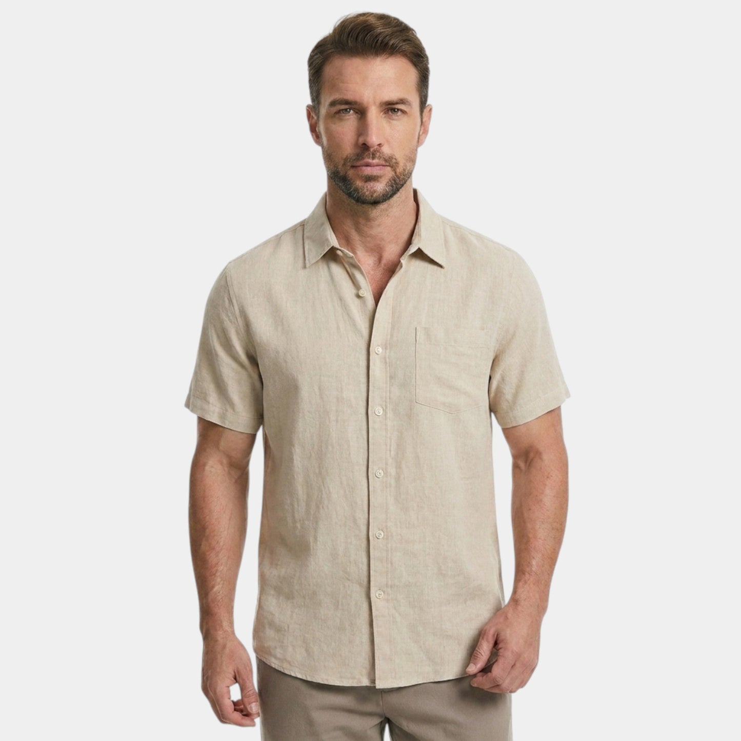 Men's Cotton Shirt Short-Sleeve Solid Button-Up Collared Casual Holiday Beach Smart-Casual Everyday Franklin