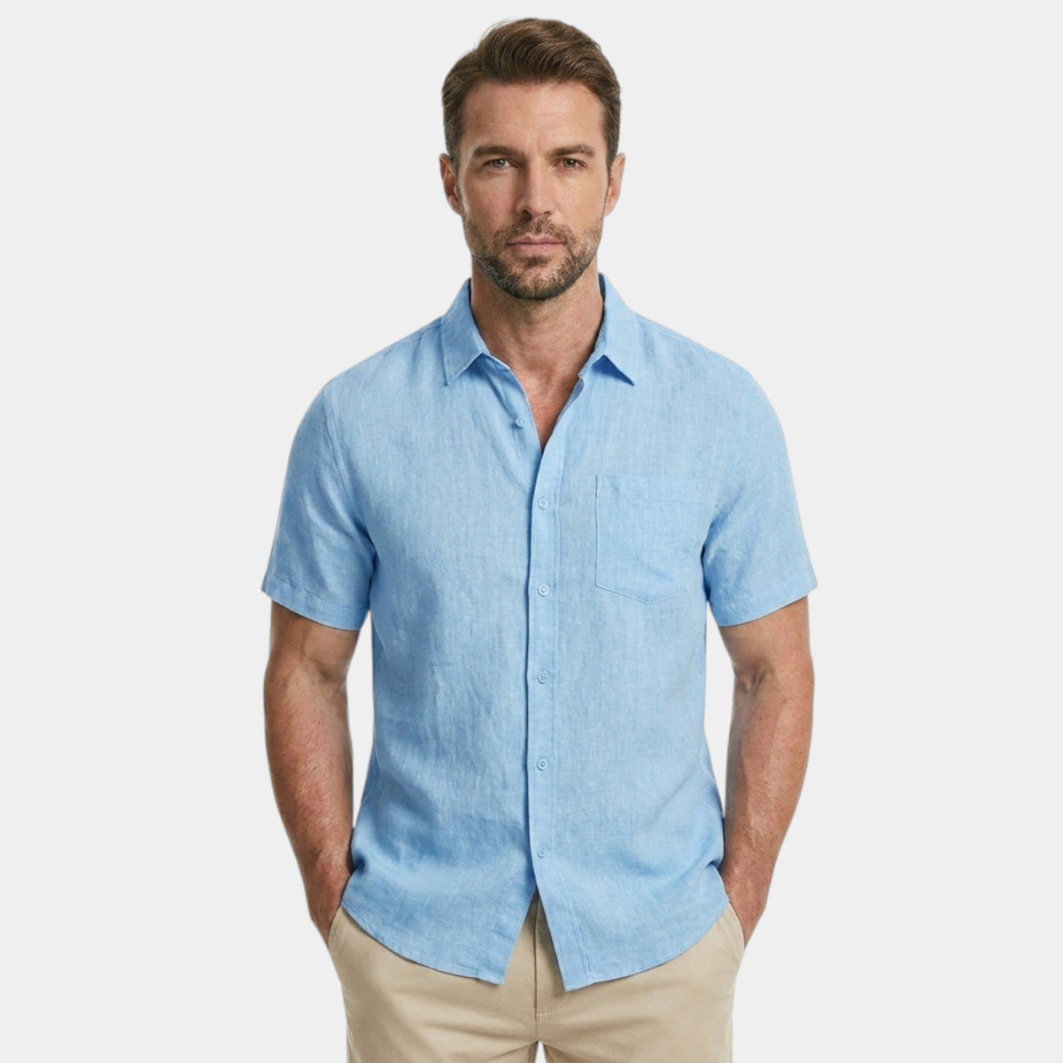 Men's Cotton Shirt Short-Sleeve Solid Button-Up Collared Casual Holiday Beach Smart-Casual Everyday Franklin