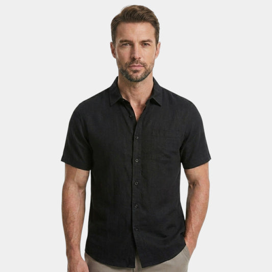 Men's Cotton Shirt Short-Sleeve Solid Button-Up Collared Casual Holiday Beach Smart-Casual Everyday Franklin