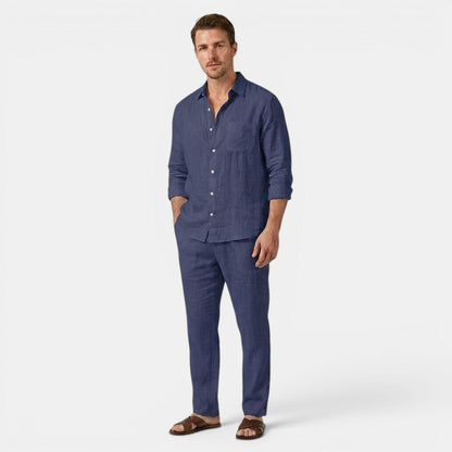 Men's Linen Shirt & Trousers Set Two-Piece Long-Sleeve Matching Breathable Holiday Beach Casual Outfit Silas